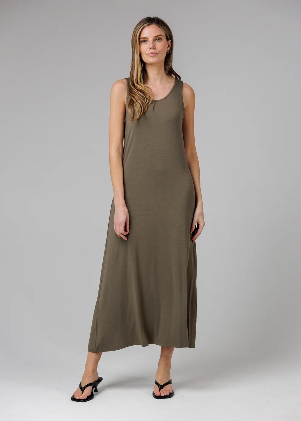 French Connection Khaki Sleeveless Scoop Neck Flowy Maxi Dress - 16 Image 4
