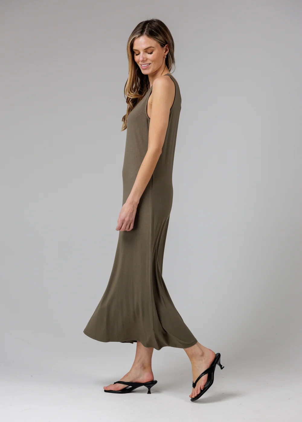 French Connection Khaki Sleeveless Scoop Neck Flowy Maxi Dress - 16 Image 1