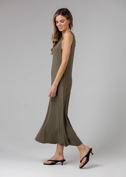 French Connection Khaki Sleeveless Scoop Neck Flowy Maxi Dress - 16 Image 1