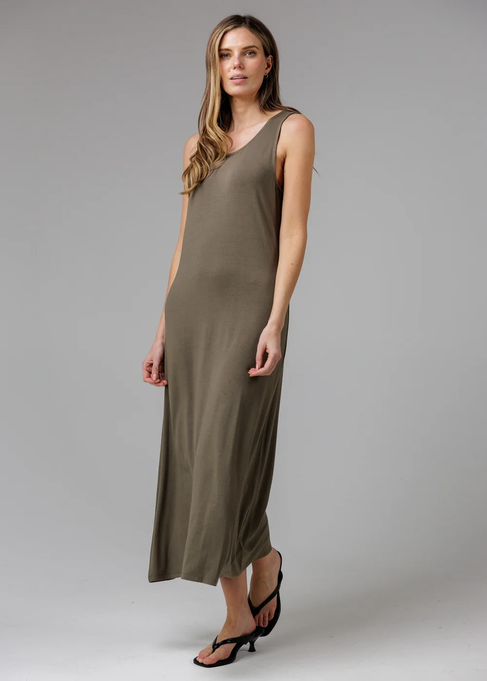 French Connection Khaki Sleeveless Scoop Neck Flowy Maxi Dress - 16 Image 3