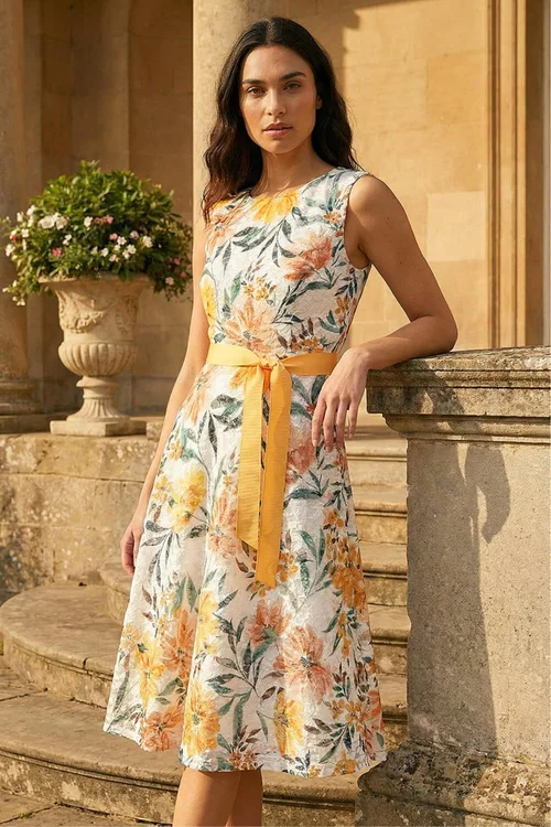 Roman Ivory Floral Print Lace Stretch Dress - 16 Image 1