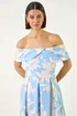Roman Light Blue Floral Bardot Premium Stretch Midi Dress - 20 Image 4