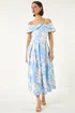 Roman Light Blue Floral Bardot Premium Stretch Midi Dress - 20 Image 1