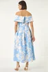 Roman Light Blue Floral Bardot Premium Stretch Midi Dress - 20 Image 3