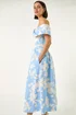 Roman Light Blue Floral Bardot Premium Stretch Midi Dress - 20 Image 2