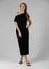 French Connection Black Ruched Boat Neck Short Sleeve Midi Dress - 16 Image 1