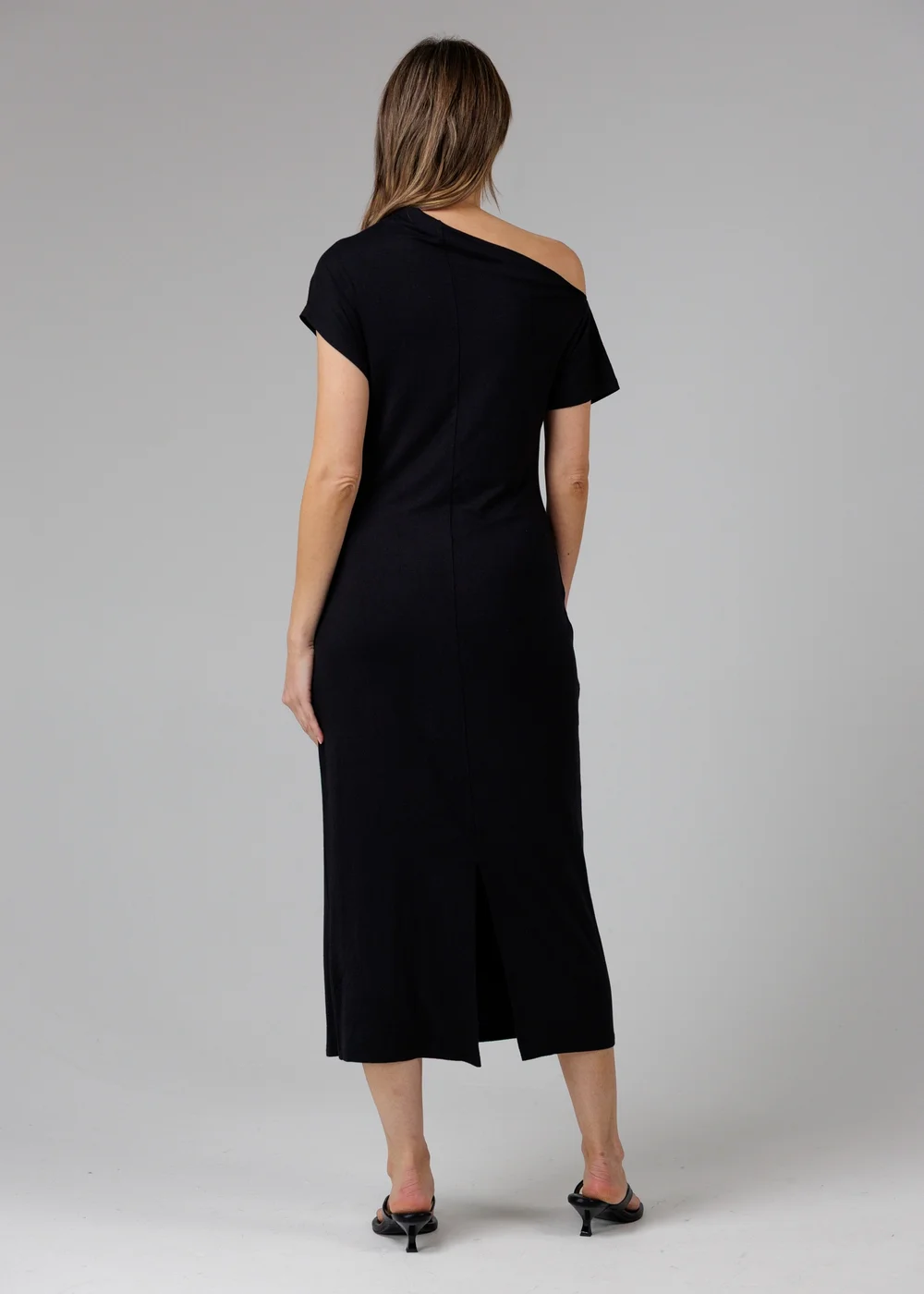 French Connection Black Ruched Boat Neck Short Sleeve Midi Dress - 16 Image 2
