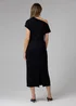French Connection Black Ruched Boat Neck Short Sleeve Midi Dress - 16 Image 2