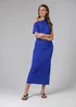 French Connection Blue Ruched Boat Neck Short Sleeve Midi Dress - 16 Image 1