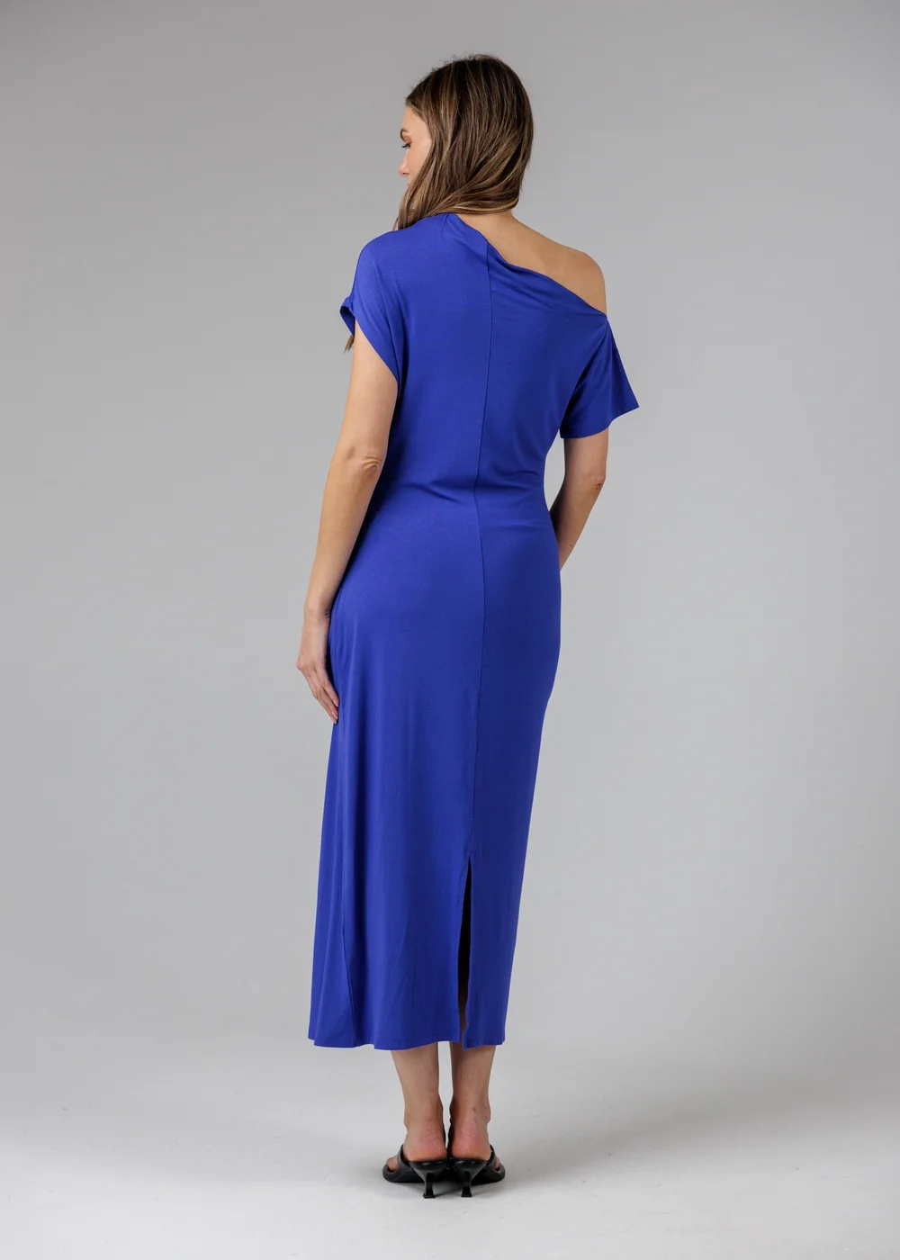 French Connection Blue Ruched Boat Neck Short Sleeve Midi Dress - 16 Image 2