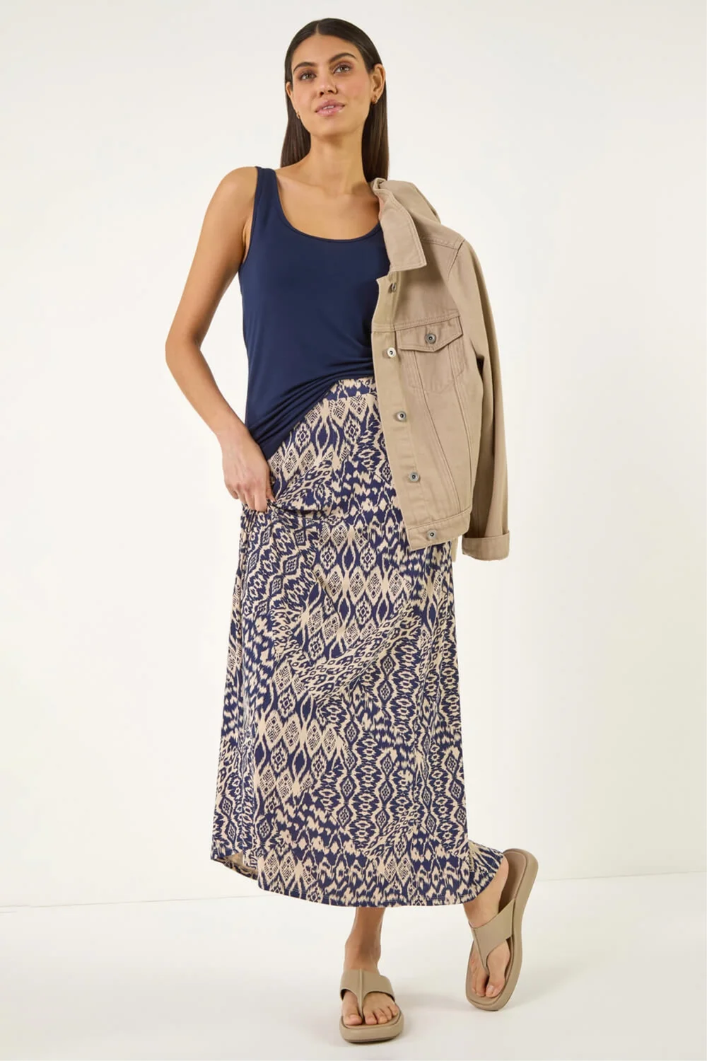 Roman Navy Abstract Print Midi Skirt - 18 Image 2