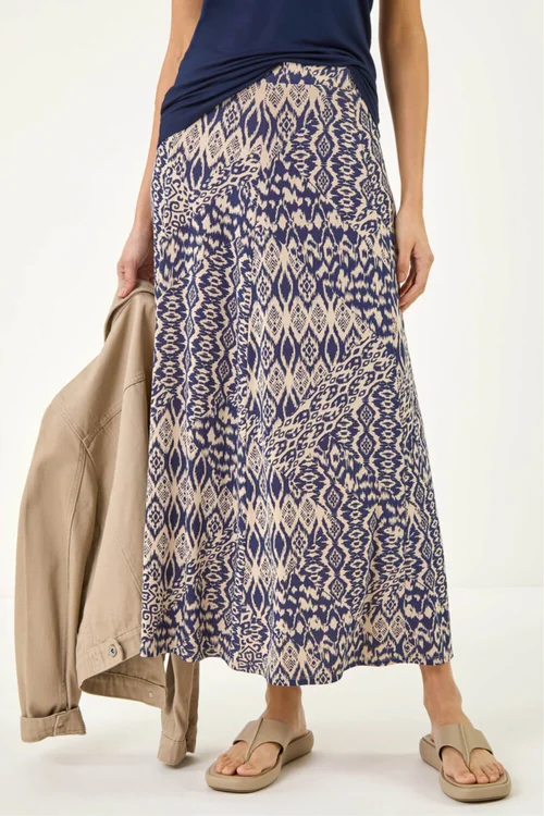 Roman Navy Abstract Print Midi Skirt - 18 Image 1