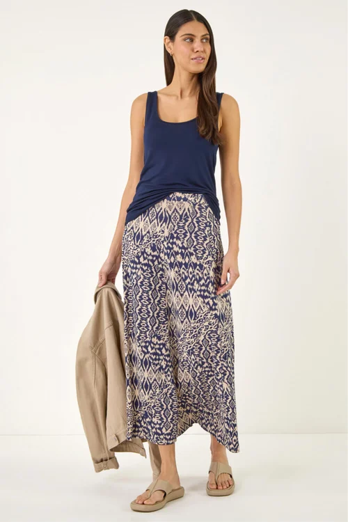 Roman Navy Abstract Print Midi Skirt - 18 Image 4
