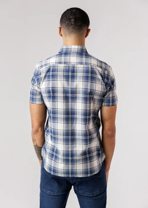 French Connection Blue Cotton Short Sleeve Checked Chest Pocket Shirt - XL Image 2