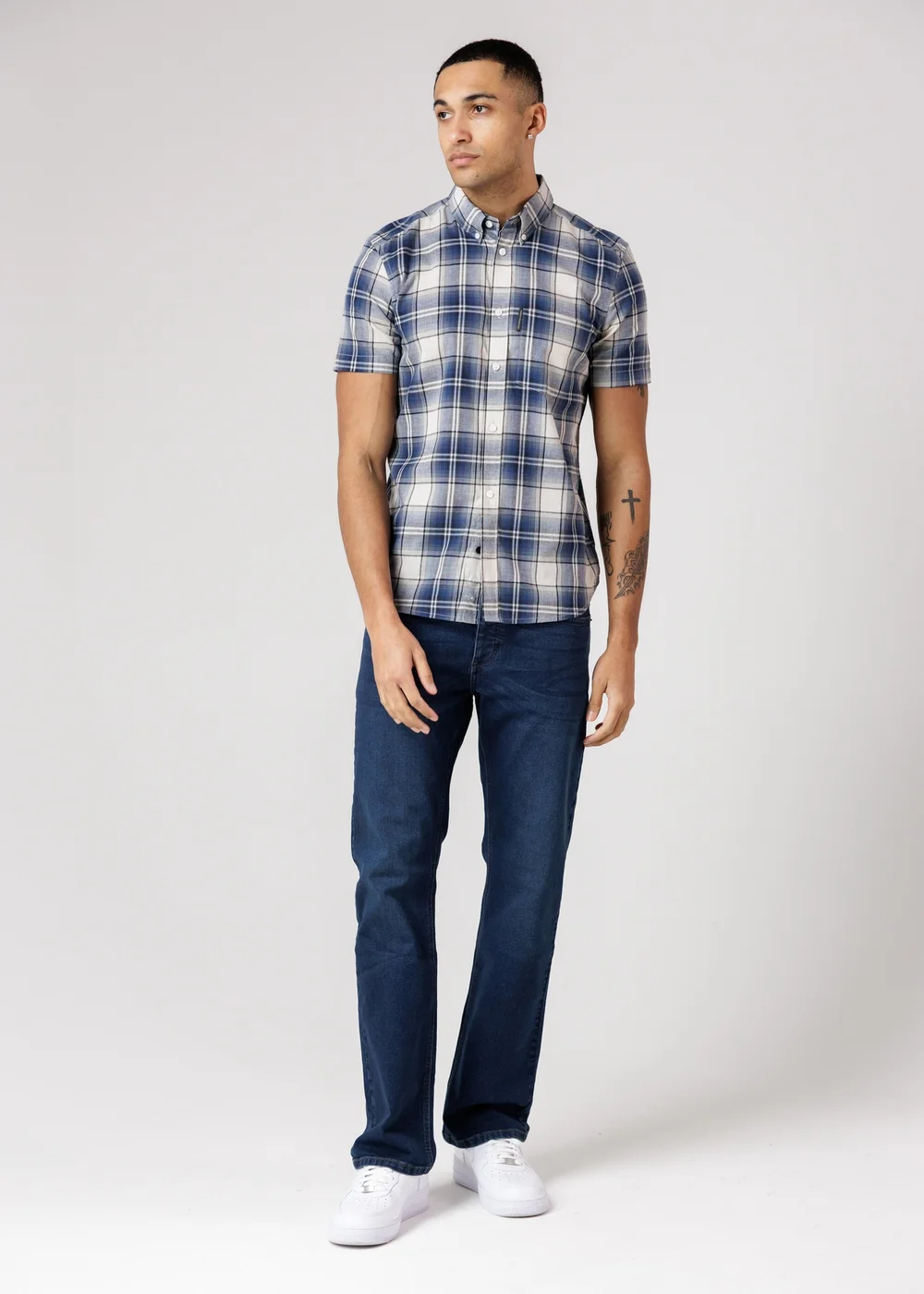 French Connection Blue Cotton Short Sleeve Checked Chest Pocket Shirt - XL Image 4