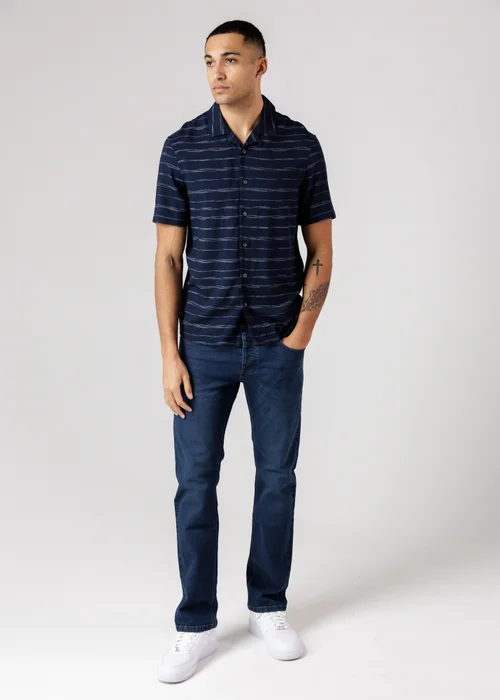 French Connection Navy Horizontal Stripe Print Short Sleeve Shirt - S Image 4