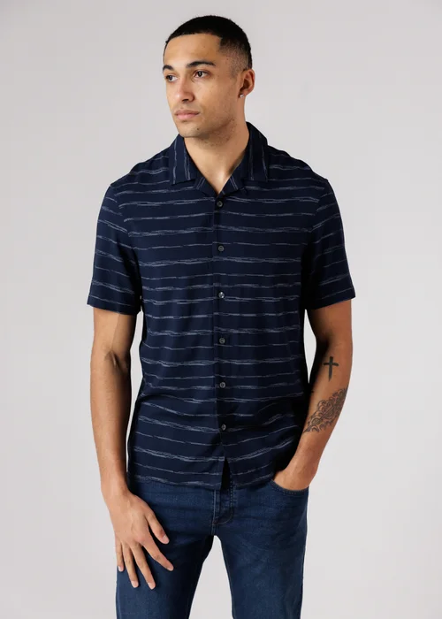 French Connection Navy Horizontal Stripe Print Short Sleeve Shirt - S Image 3