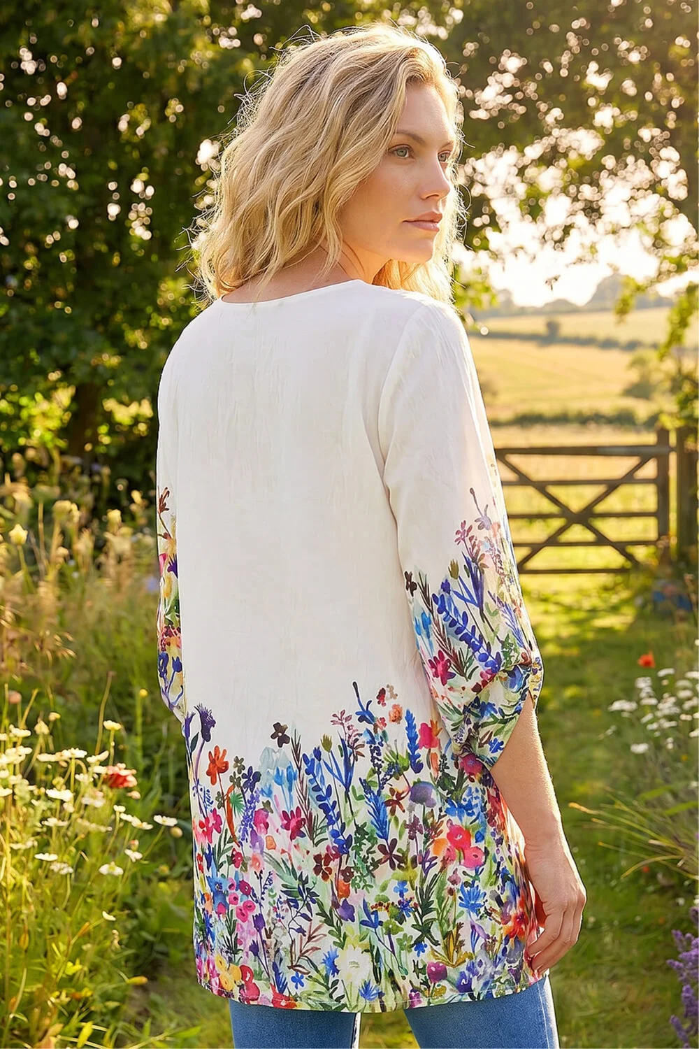 Roman Ivory Floral Border Print Tunic Top - 14 Image 3