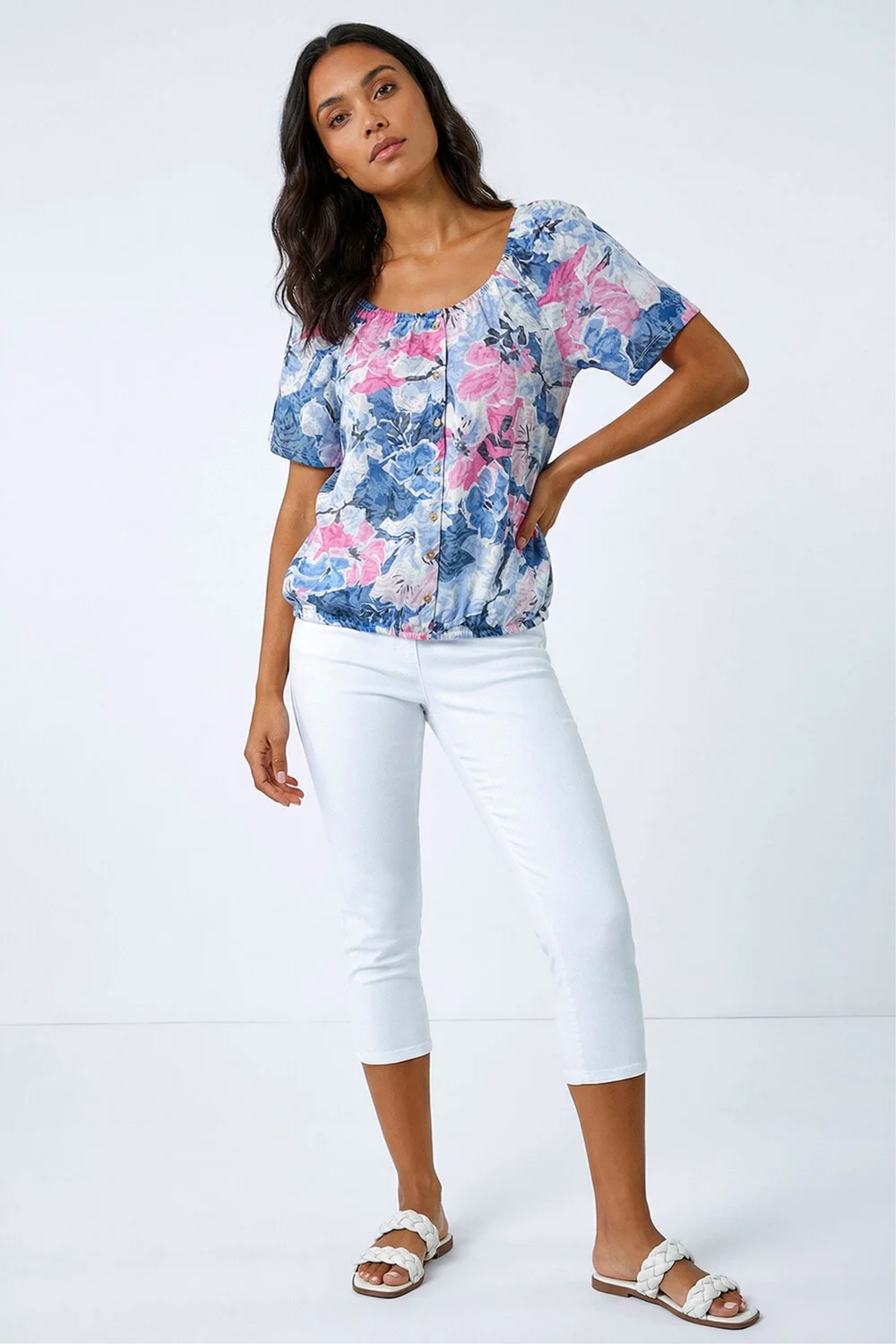 Roman Pink Floral Burnout Buttoned Top - 16 Image 1