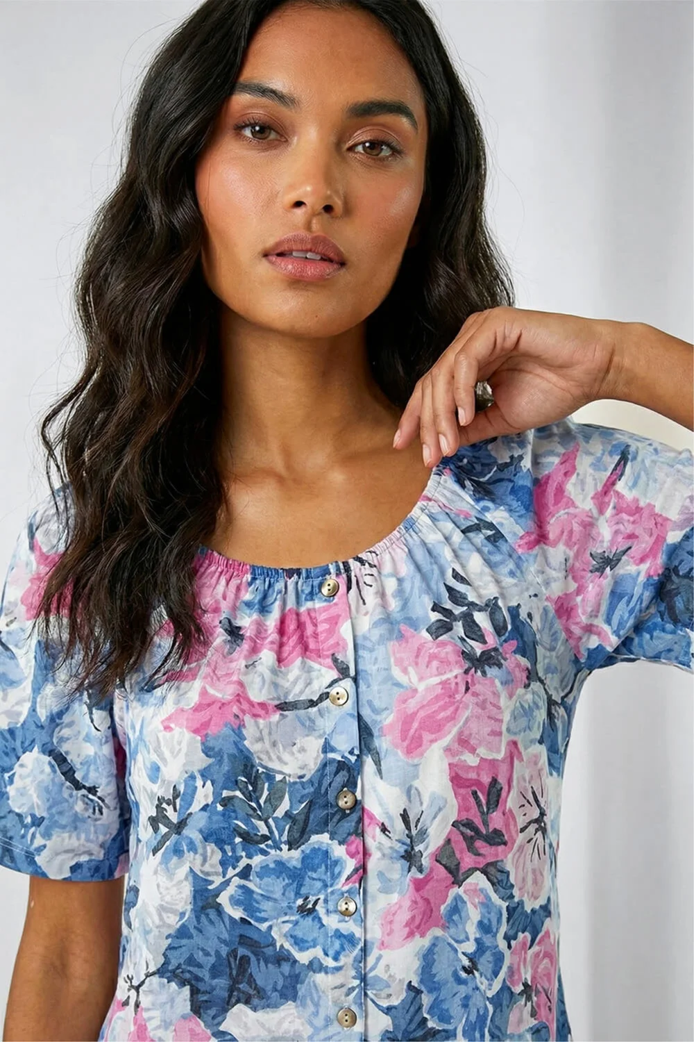 Roman Pink Floral Burnout Buttoned Top - 16 Image 2