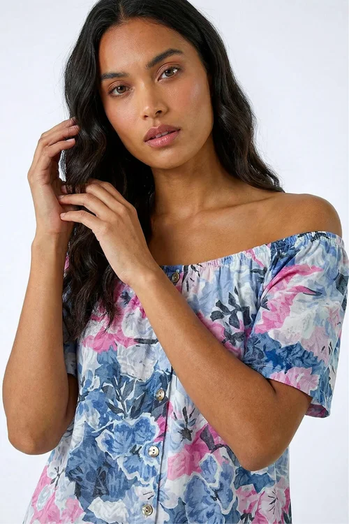 Roman Pink Floral Burnout Buttoned Top - 16 Image 3