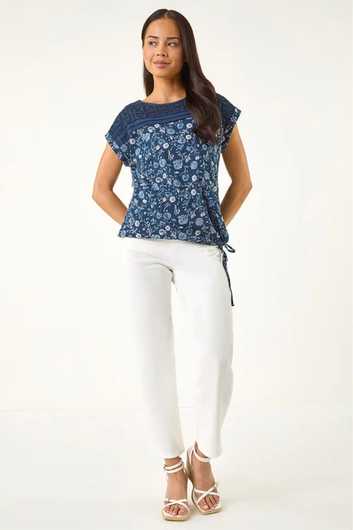 Roman Navy Petite Floral Embroidered Top - 18 Image 2