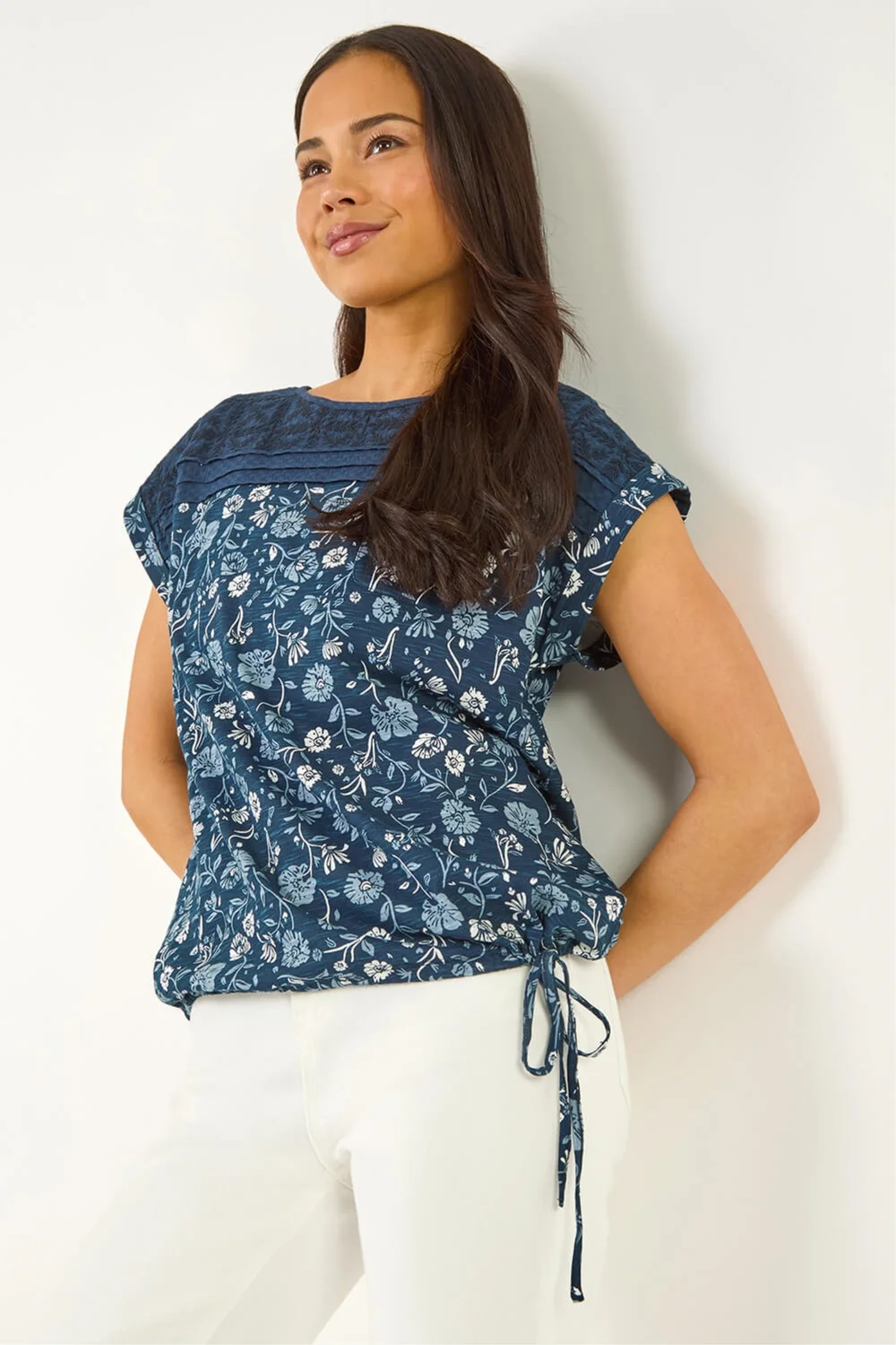 Roman Navy Petite Floral Embroidered Top - 18 Image 1