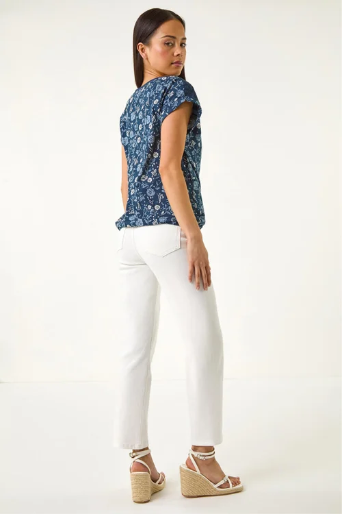 Roman Navy Petite Floral Embroidered Top - 18 Image 3