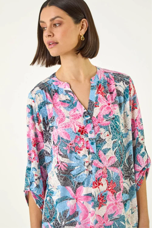 Roman Pink Burnout Floral Print Shirt - 10 Image 1