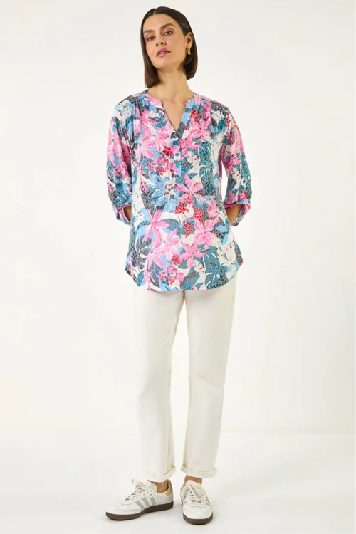 Roman Pink Burnout Floral Print Shirt - 10 Image 2