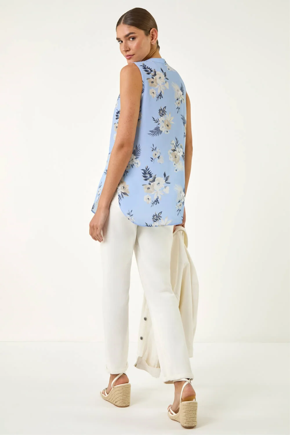 Roman Blue Floral Print Longline Blouse - 18 Image 3