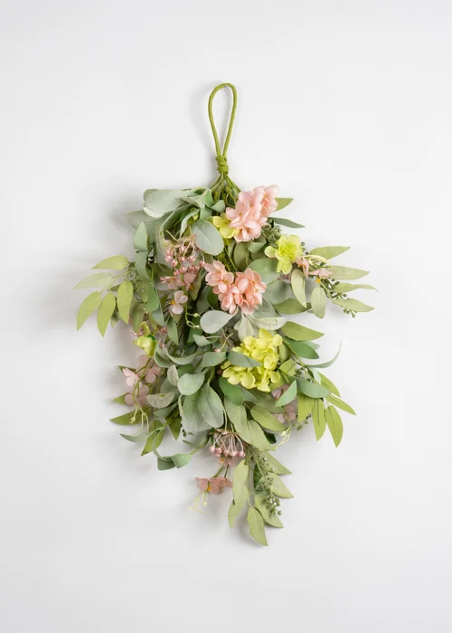Scottish Everlastings Pink & Green Hydrangea Teardrop Swag (55cm) - One Size Image 1