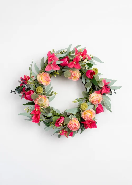 Scottish Everlastings Pink Bougainvillea & Eucalyptus Wreath (45cm) - One Size Image 1