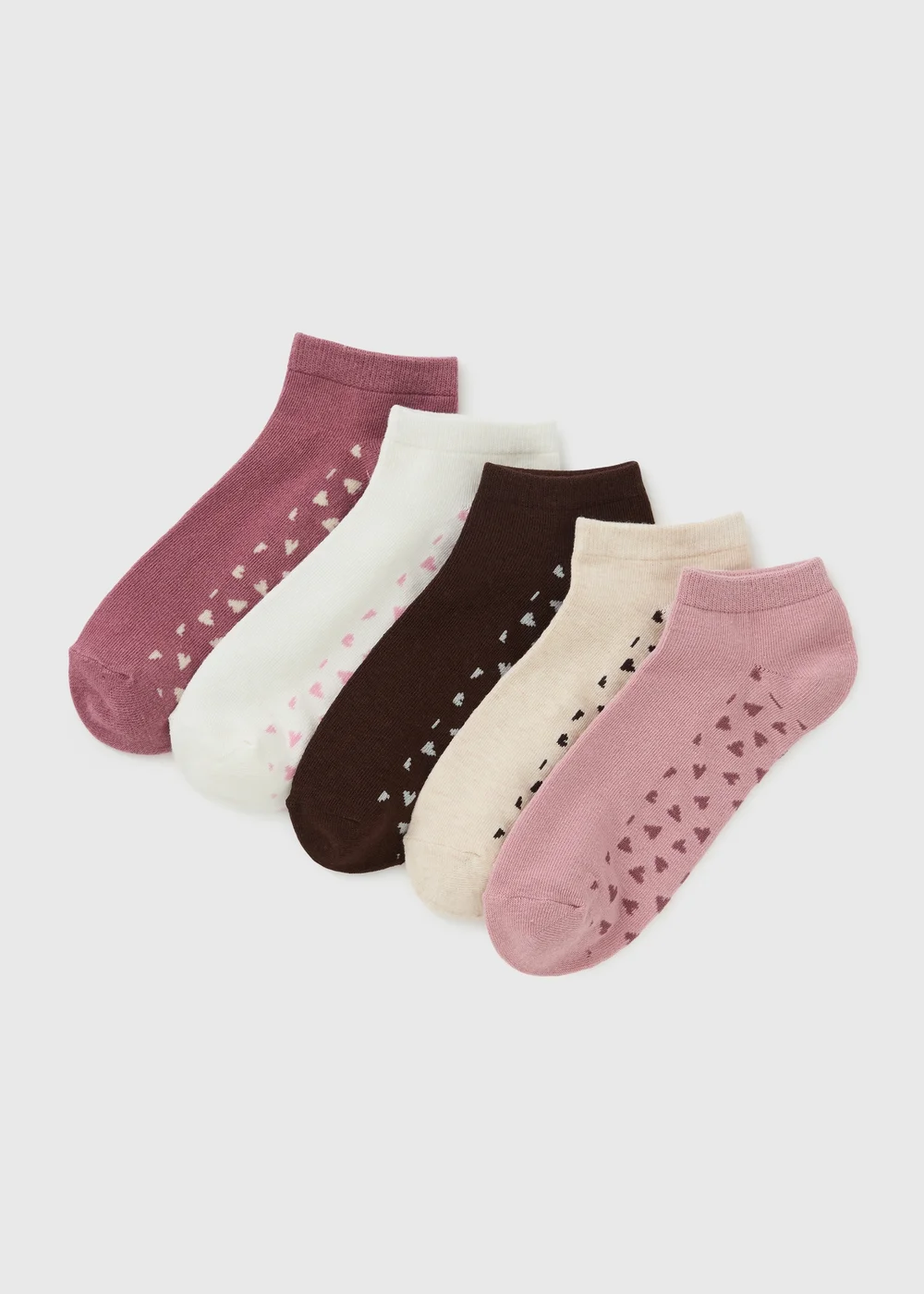 5 Pack Pink Tonal Heart Trainer Liner Socks - One Size Image 1