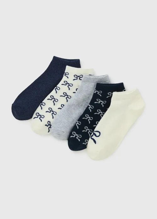 5 Pack Navy Bows Trainer Liner Socks - One Size Image 1
