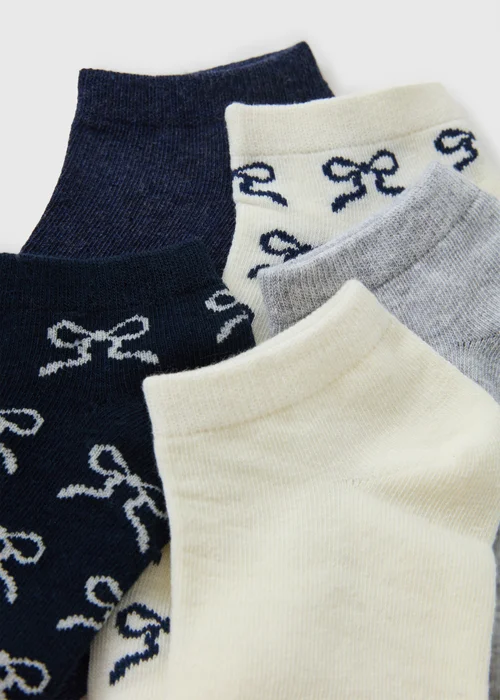 5 Pack Navy Bows Trainer Liner Socks - One Size Image 2