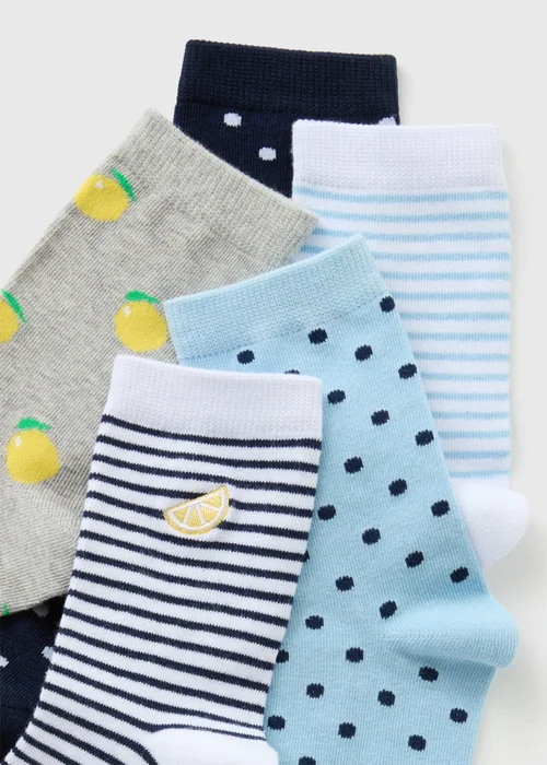 5 Pack Blue Lemon Ankle Socks - One Size Image 2