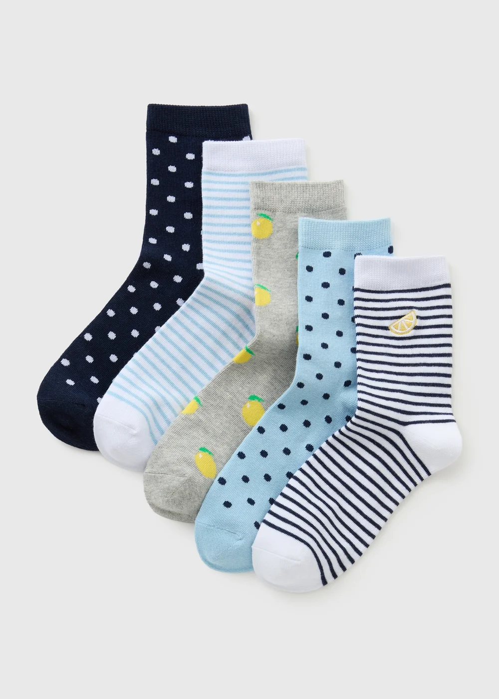 5 Pack Blue Lemon Ankle Socks - One Size Image 1