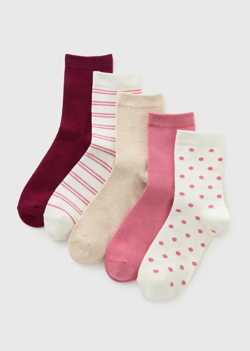 5 Pack Pink Tonal Ankle Socks - One Size Image 1
