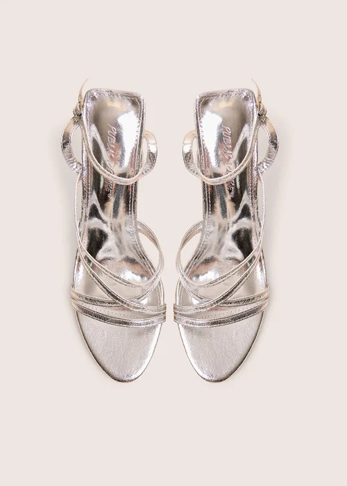 Public Desire Free Spirit Silver Strappy Round Toe Mid Heels - 9 Image 3
