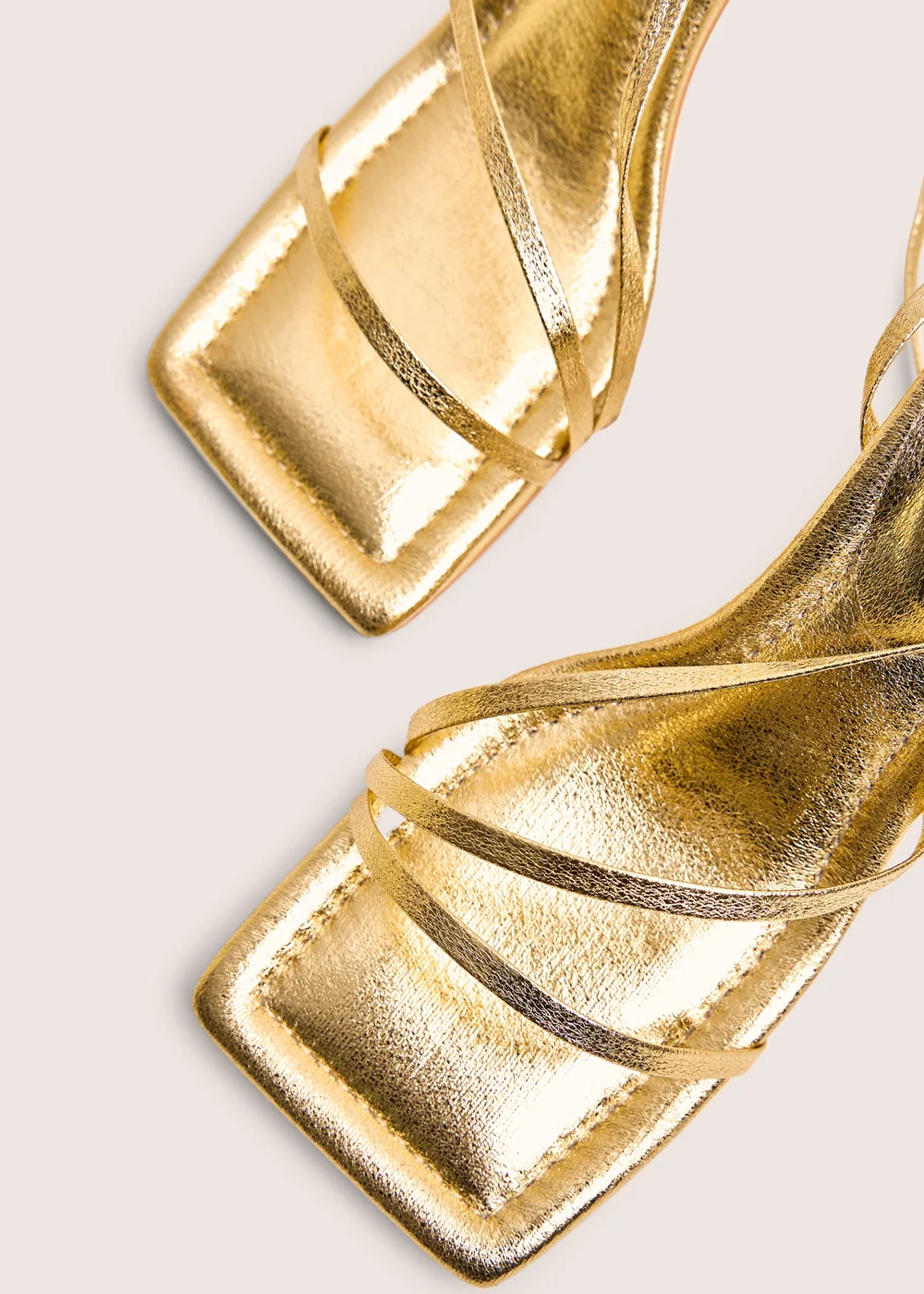 Public Desire Clover Gold Metallic Square Toe Wrap Around Mid Heels - 9 Image 5
