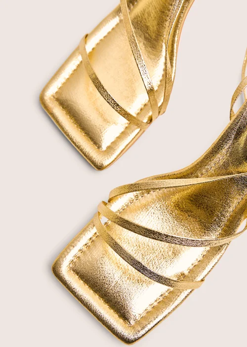 Public Desire Clover Gold Metallic Square Toe Wrap Around Mid Heels - 9 Image 5