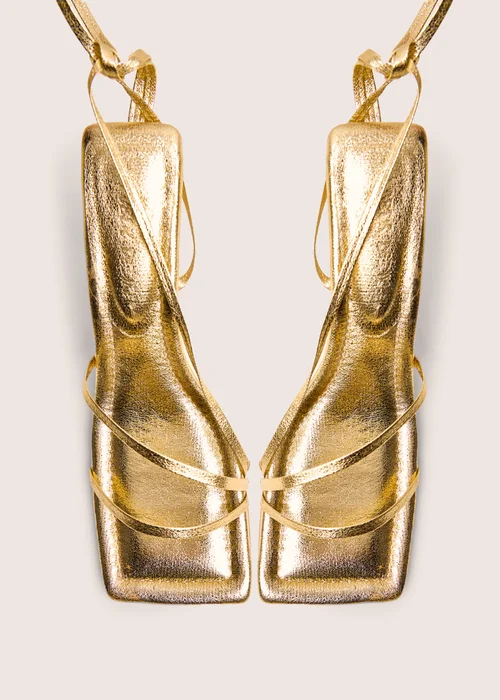 Public Desire Clover Gold Metallic Square Toe Wrap Around Mid Heels - 9 Image 3