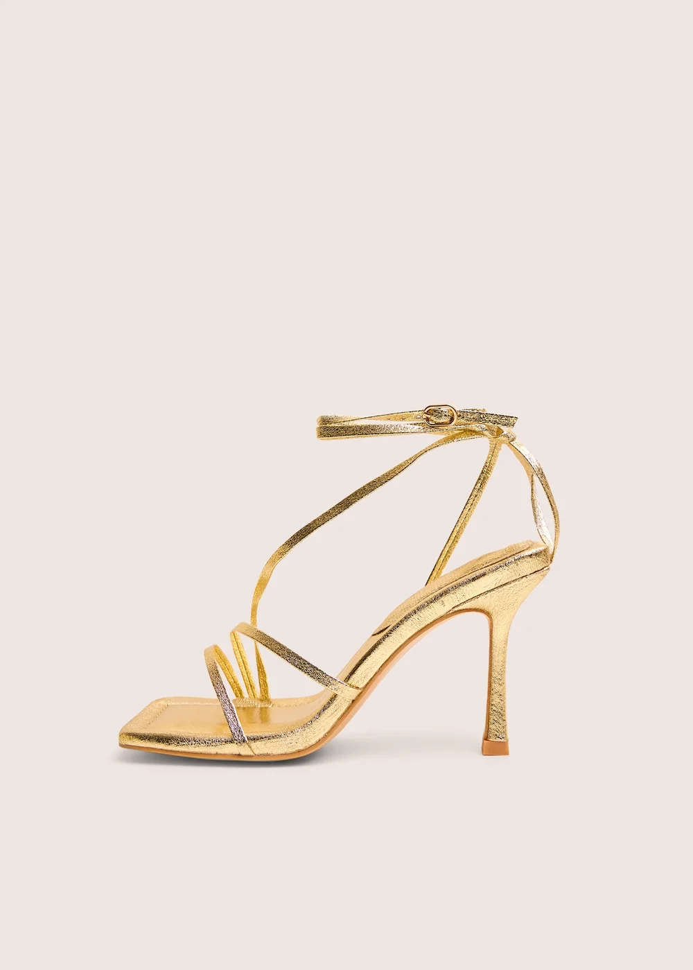 Public Desire Clover Gold Metallic Square Toe Wrap Around Mid Heels - 9 Image 1