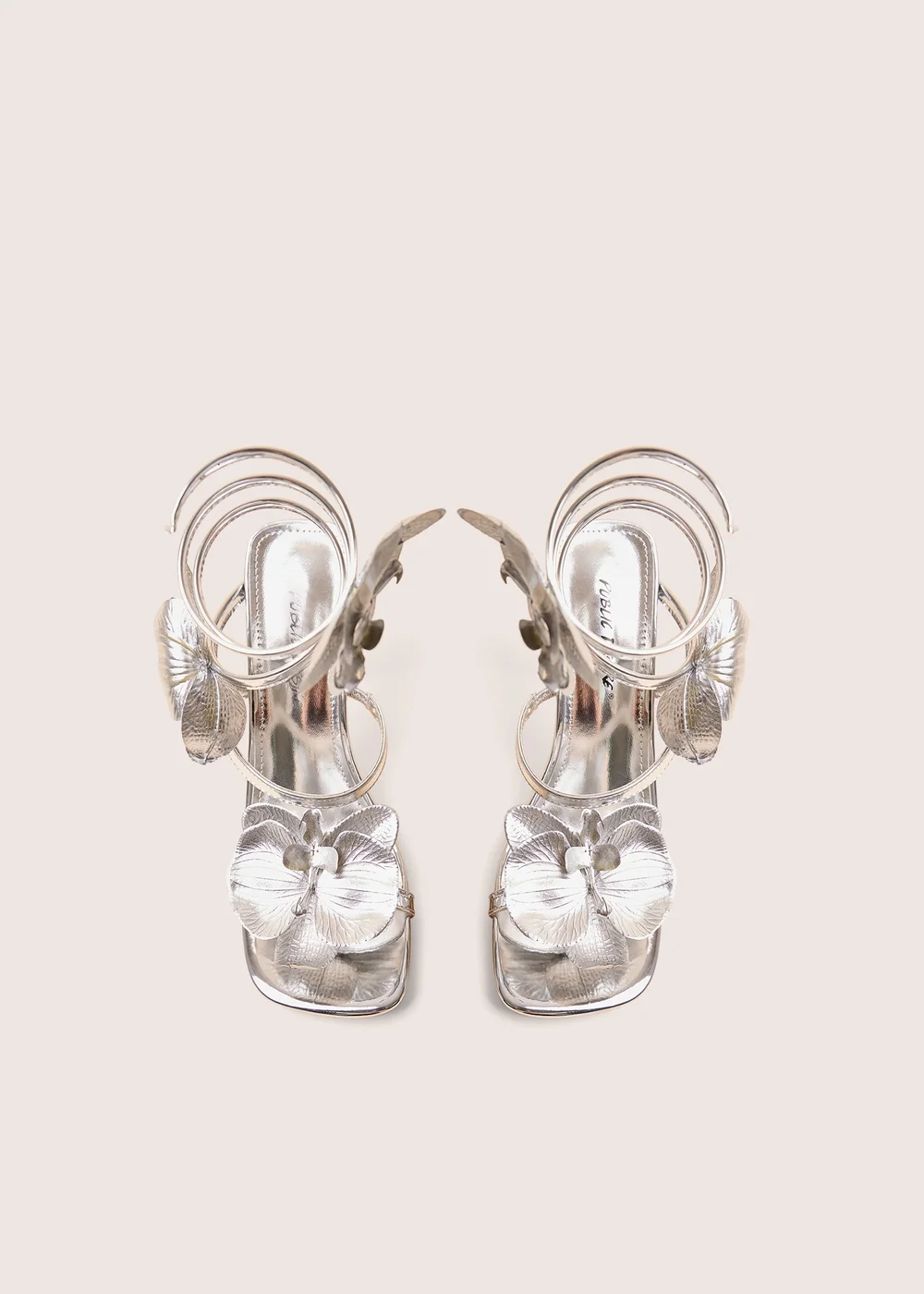 Public Desire Lotus Silver Trim Wrap Around Flared Stiletto High Heels - 8 Image 2