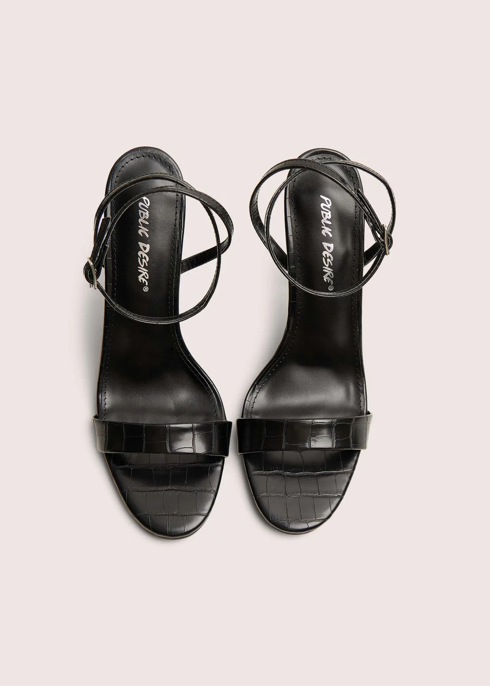 Public Desire Soho Black Croc Barely There Strappy Stiletto Heels - 4 Image 2