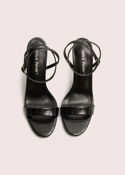 Public Desire Soho Black Croc Barely There Strappy Stiletto Heels - 4 Image 2