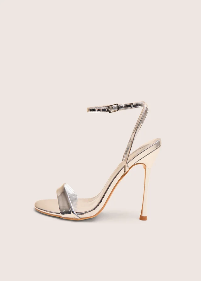 Public Desire Soho Silver Metallic Barely There Strappy Stiletto Heels