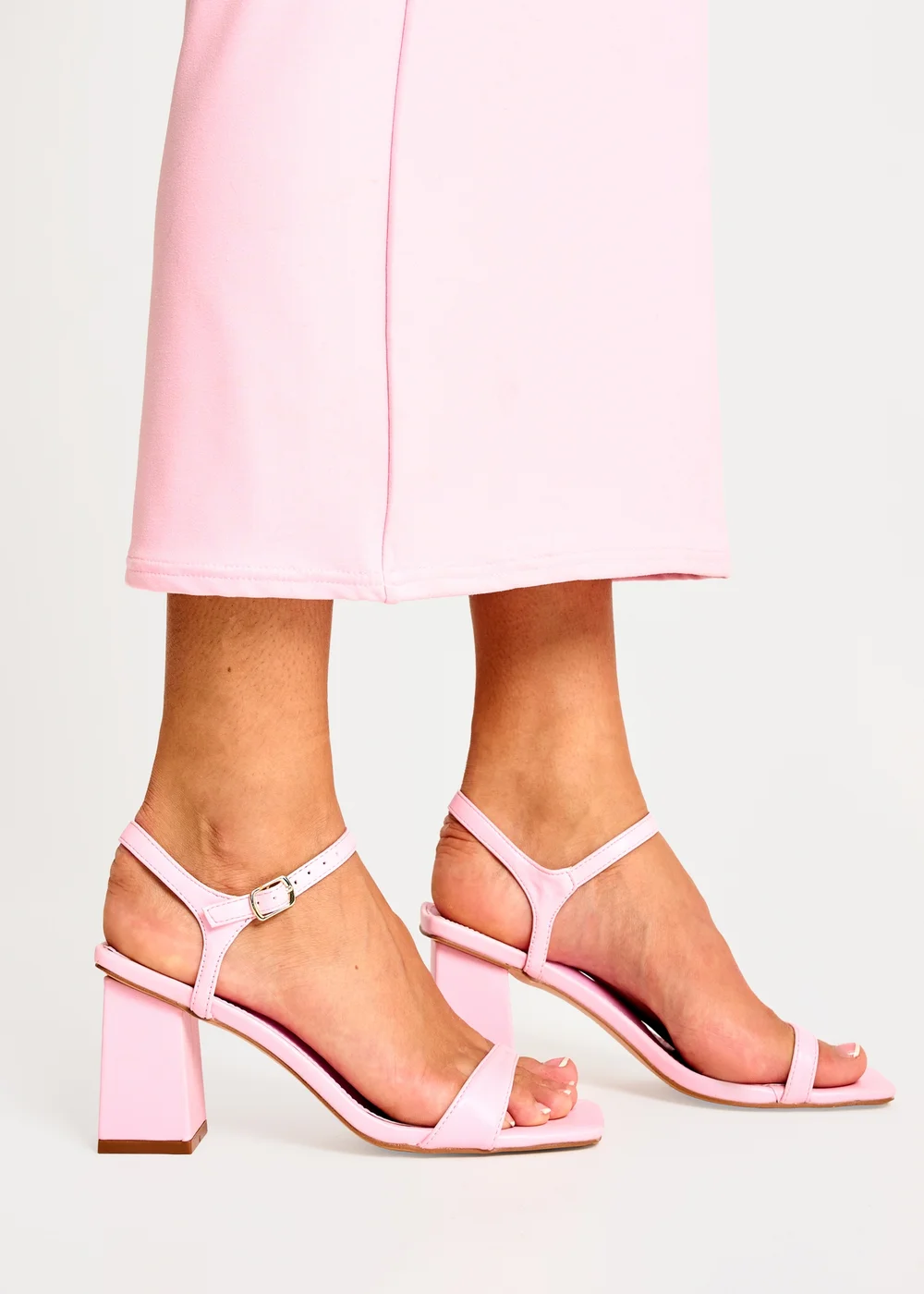 Public Desire Maryse Light Pink Pu Barely There Mid Block Heels - Size 5 Image 2
