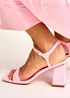Public Desire Maryse Light Pink Pu Barely There Mid Block Heels - Size 5 Image 1